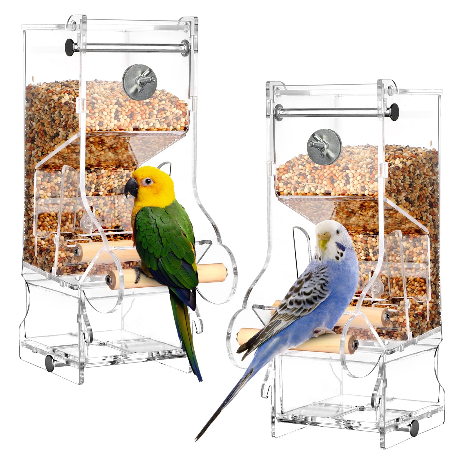 Hosukko 2PCS No Mess Bird Feeder, Transparent Acrylic, Reducing Waste, Suitable for Small Birds