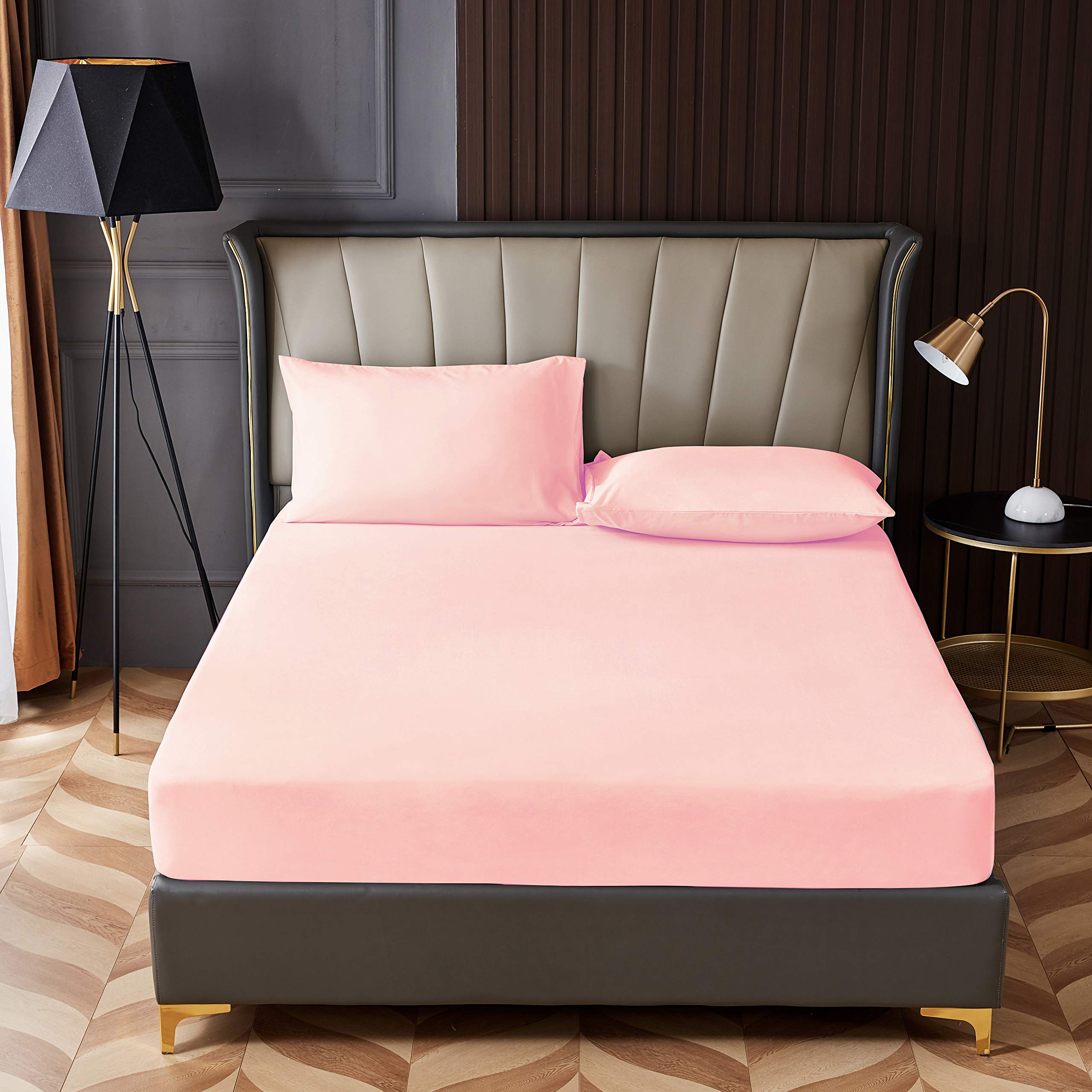 RAHALIFE HOME SOLUTION Rahalife 3-Piece Fitted Bedsheet Set King Size Microfiber Taupe 200x200+30cm 41036 Taupe