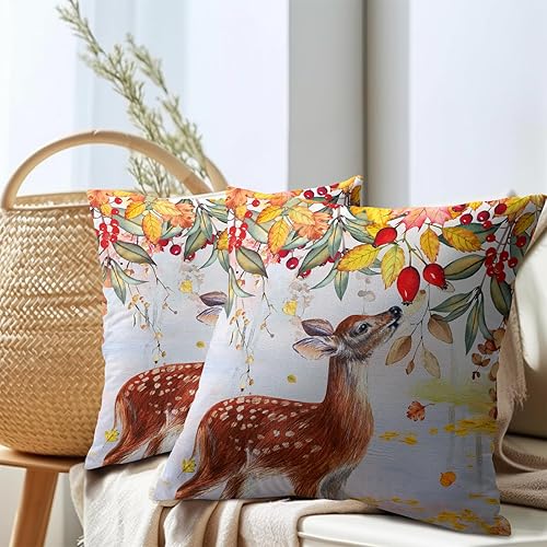 Miniatura 8 de Giwawa Fundas de almohada de otoño en acuarela, bonita funda de almohada de ciervos del bosque, cosecha de otoño, animales, granja, funda de cojín