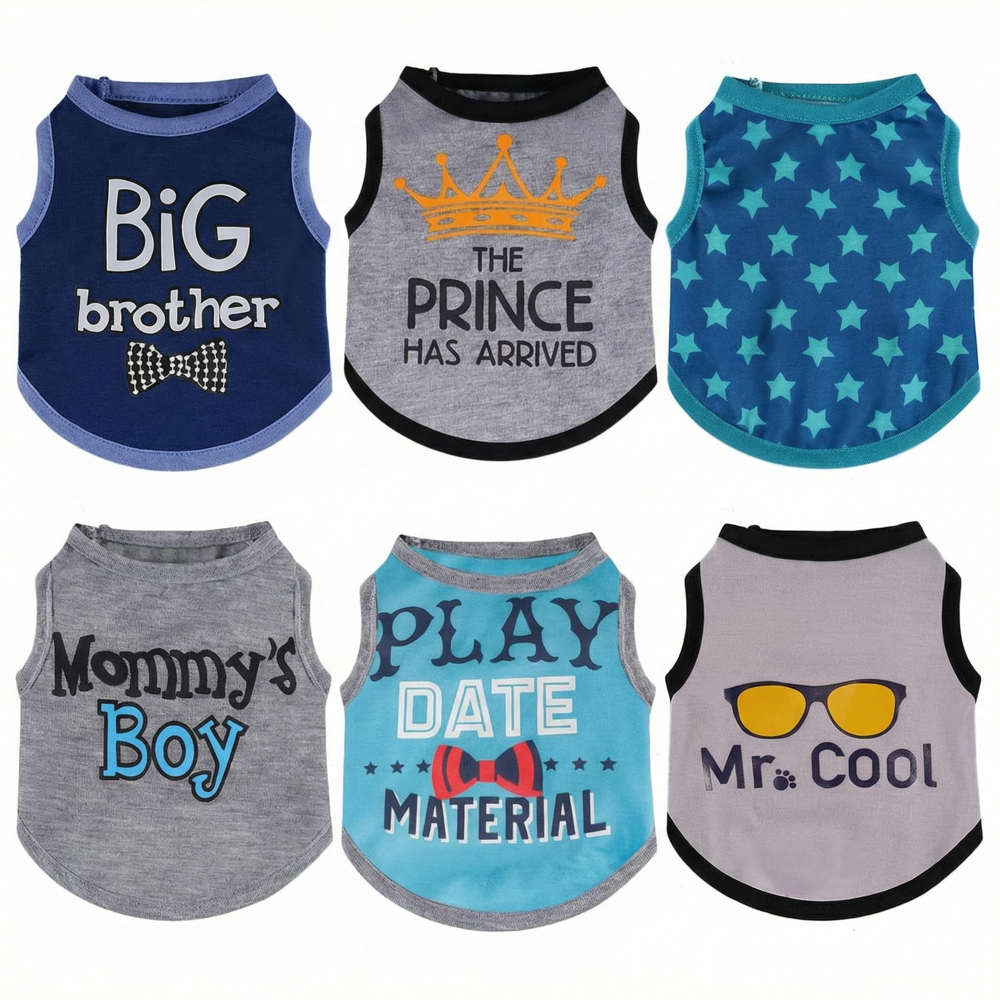 Photo 1 of Sadnyy 6 Pack Winter Dog Shirt Boy Pet Clothes Doggy Tee Tank Top Kitten Shirts with Letters for Small Medium Dogs Cats Soft Cozy Chihuahua Vest Apparel for Dog Cat Puppy (Medium)