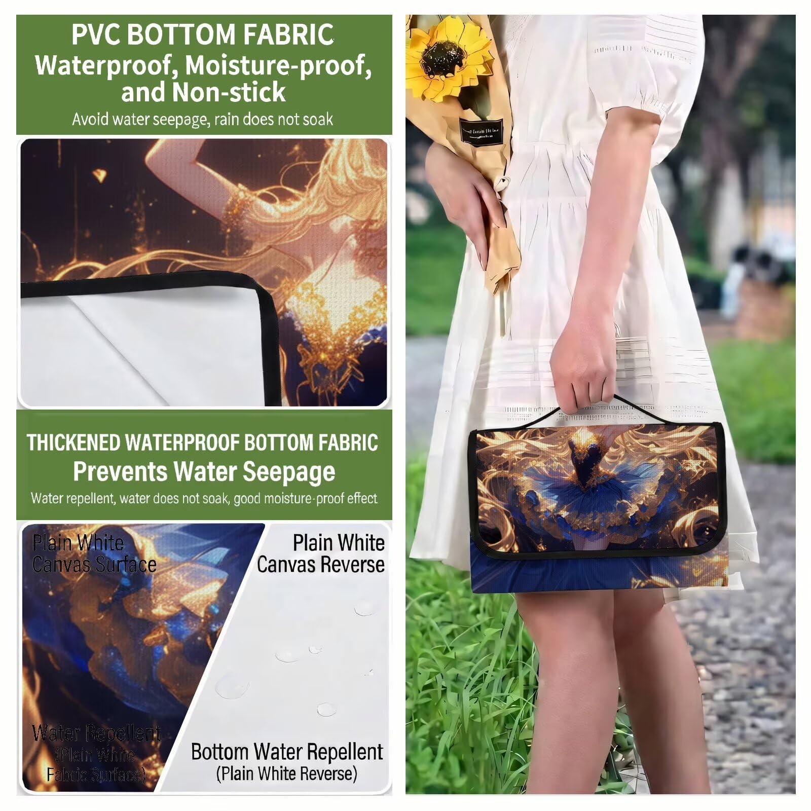Couverture Pique Nique Grande 200x300cm,Outdoor Couverture Imperméable,Pliable Tapis de Plage Dos en PVC,Picnic Blanket pour Camping Accessoires,Jardin,Parc,Famille - Belle Fille,Princesse UZ-648