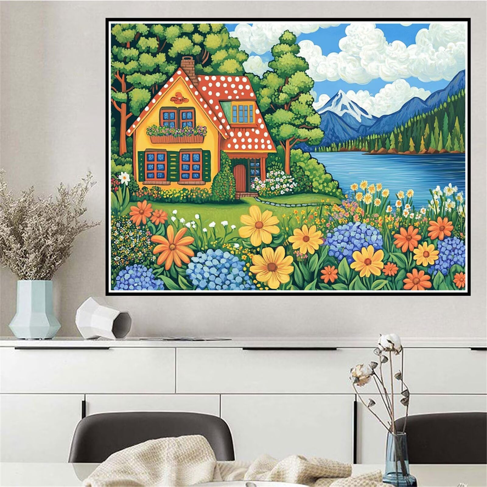 Malen Nach Zahlen Erwachsene Baum Malen Nach Zahlen Blume Paint by Numbers, DIY Handgemalt Ölgemälde Leinwand Set für Kinder Anfänger, Deko Wohnzimmer,Geschenke für Frauen 80x100cm (Ohne Rahmen) Q-691