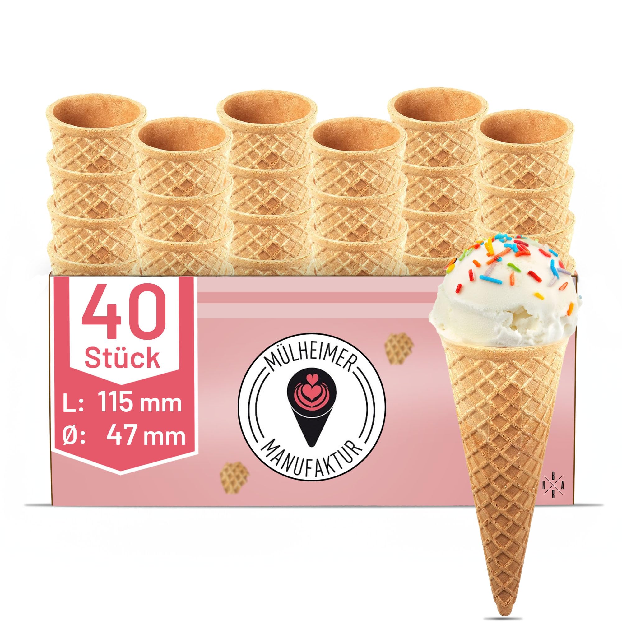 Cornet de glace | Gaufres semi-sucrées | 40 pièces | 115xØ47mm | Recette végétalienne