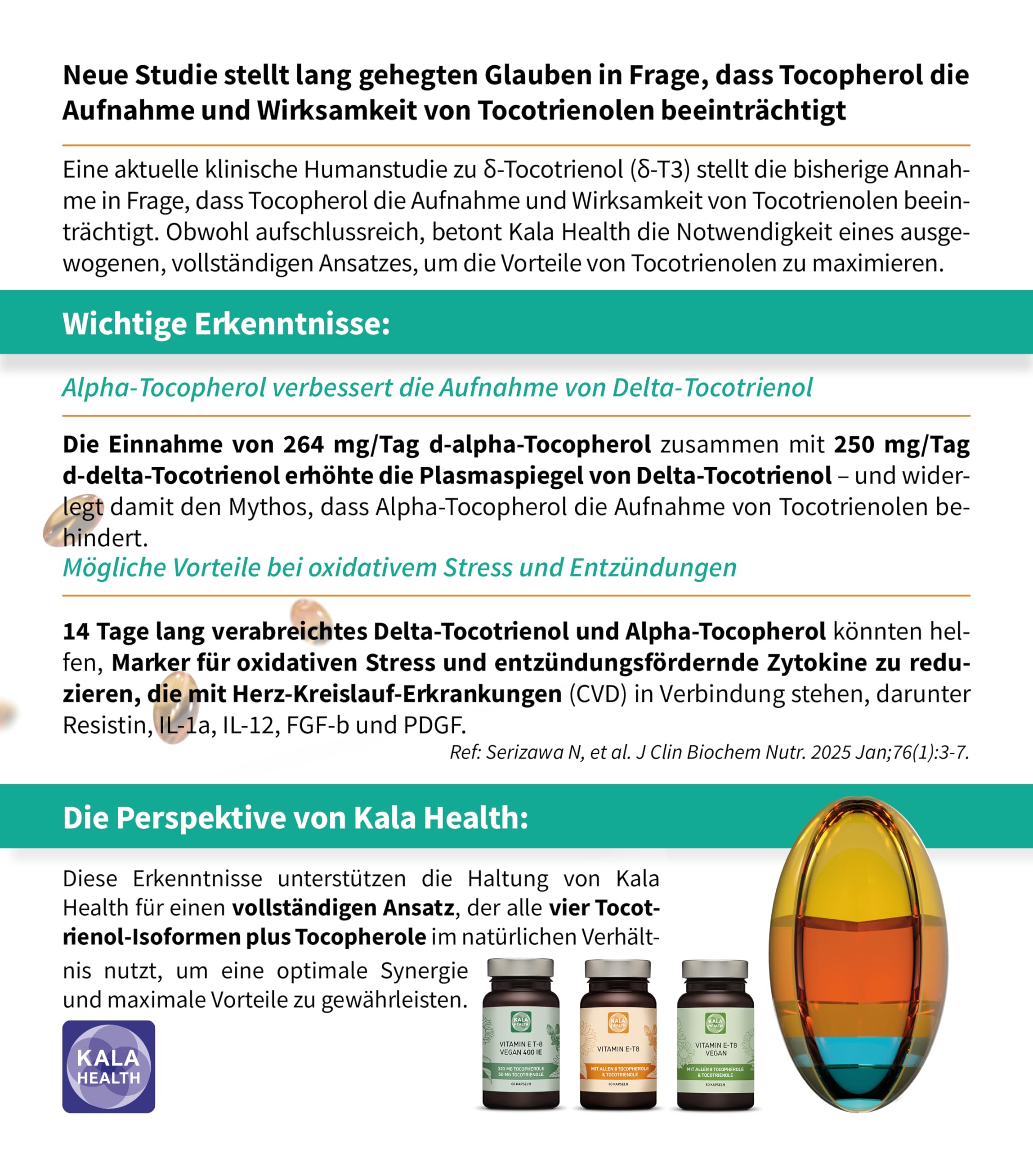 Kala Health Vitamin E - Einzigartige Formel mit allen 8 Tocopherolen und Tocotrienolen - 60 Vitamin E8 T8 Antioxidantien für Haar, Haut & Anti-Aging - GMO & PAK-frei - Hergestellt in der EU