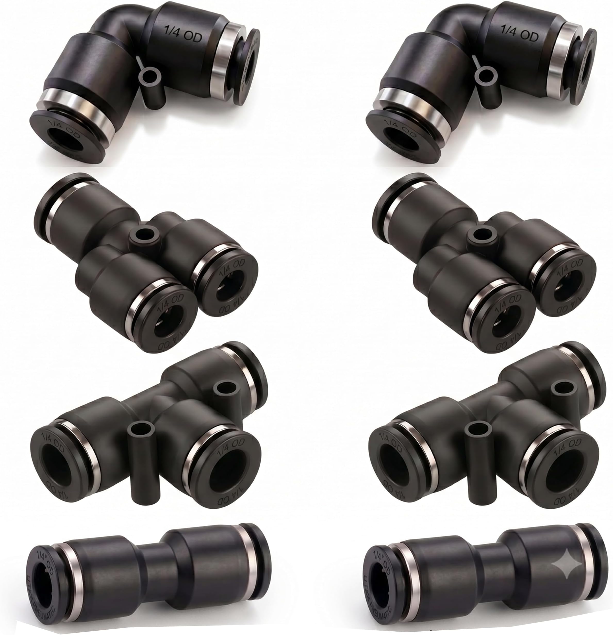 Utah Pneumatic 1/4" Push Connect Air Fittings Kit, 8-Piece Combo Pack