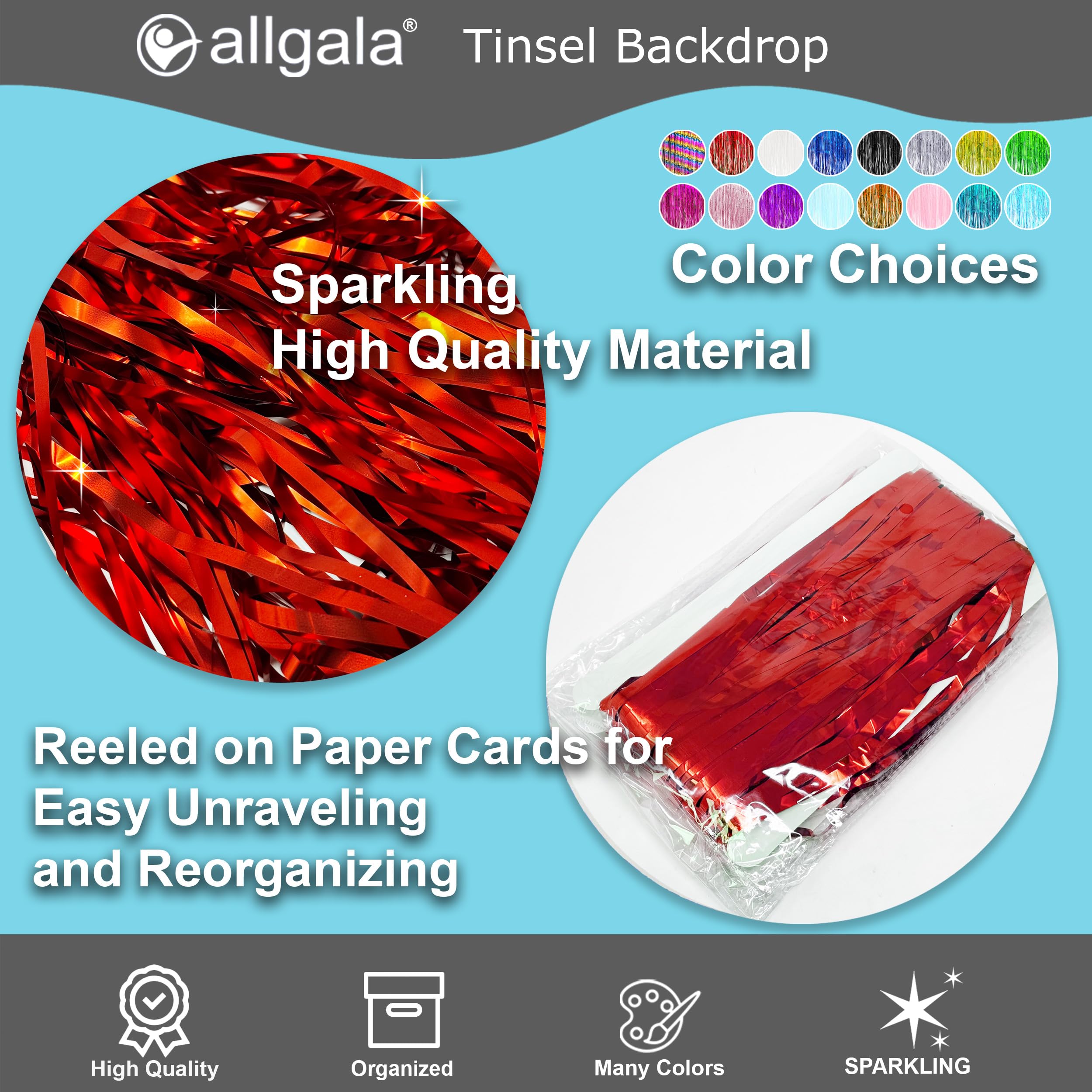 Allgala 4 Pack Red Metalic Tinsel Party Photo Backdrop Curtain 3.3 x 8.2 FT (1x2.5M) Photo Booth Background Curtains Door Fringe Décor Party Streamer for Birthday Graduation New Year Eve