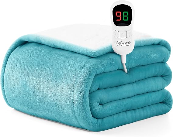 Homemate Heated Blanket Electric Throw - 50x60 Heating Blanket Throw 1/2/4/6/8 Hours Auto-Off 10 Heat Level Over-Heat Protection Flannel Sherpa ETL Certification