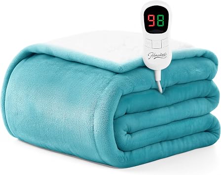 Homemate Heated Blanket Electric Throw - 50x60 Heating Blanket Throw 1/2/4/6/8 Hours Auto-Off 10 Heat Level Over-Heat Protection Flannel Sherpa ETL Certification