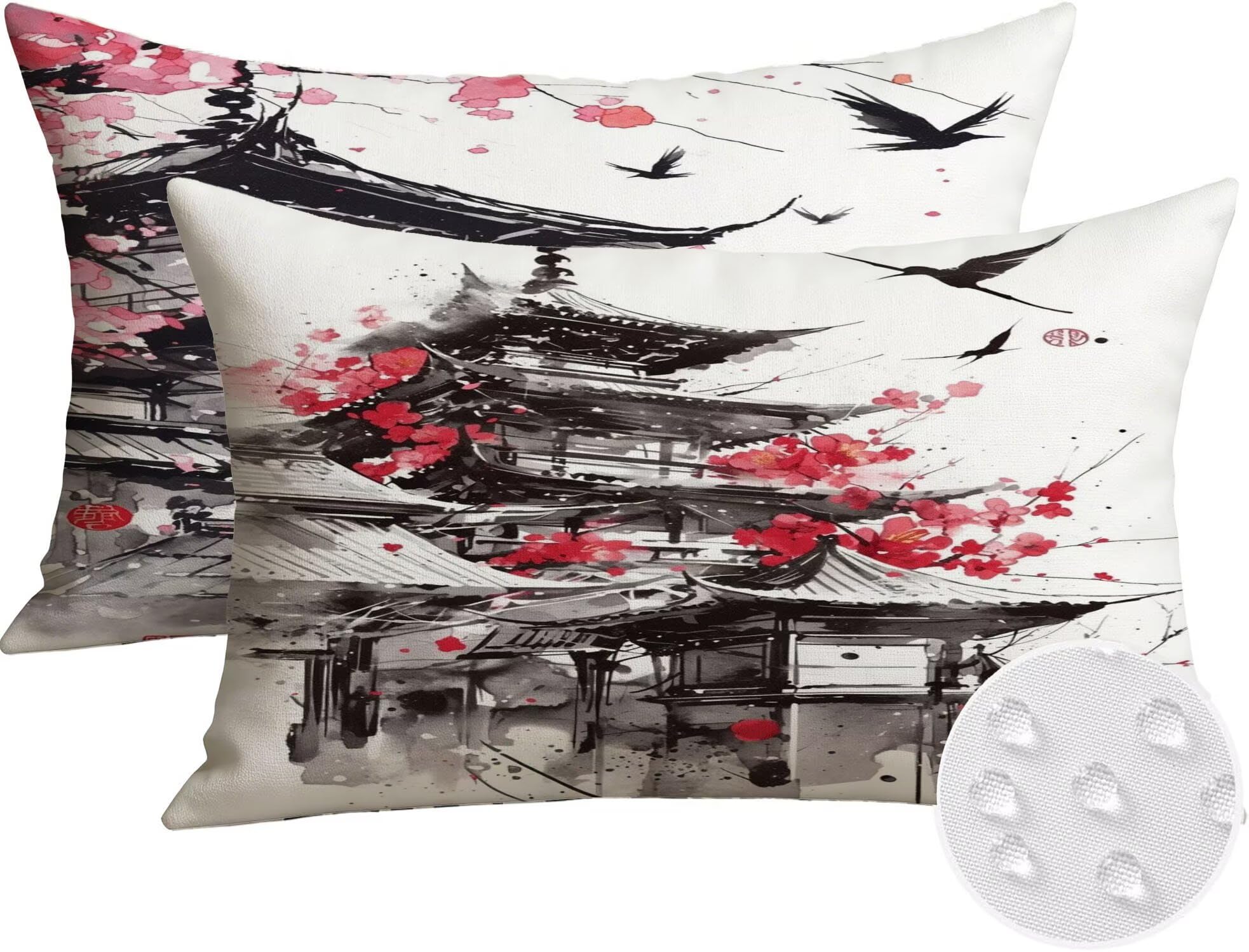 Générique Housse Coussin Exterieur Impermeable 30x50cm Style Japonais Décoratif Taie d'oreiller Decoration Paysage Housse de Coussin Exterieur Impermeable pour Salon de Jardin Lot 2. T-4019