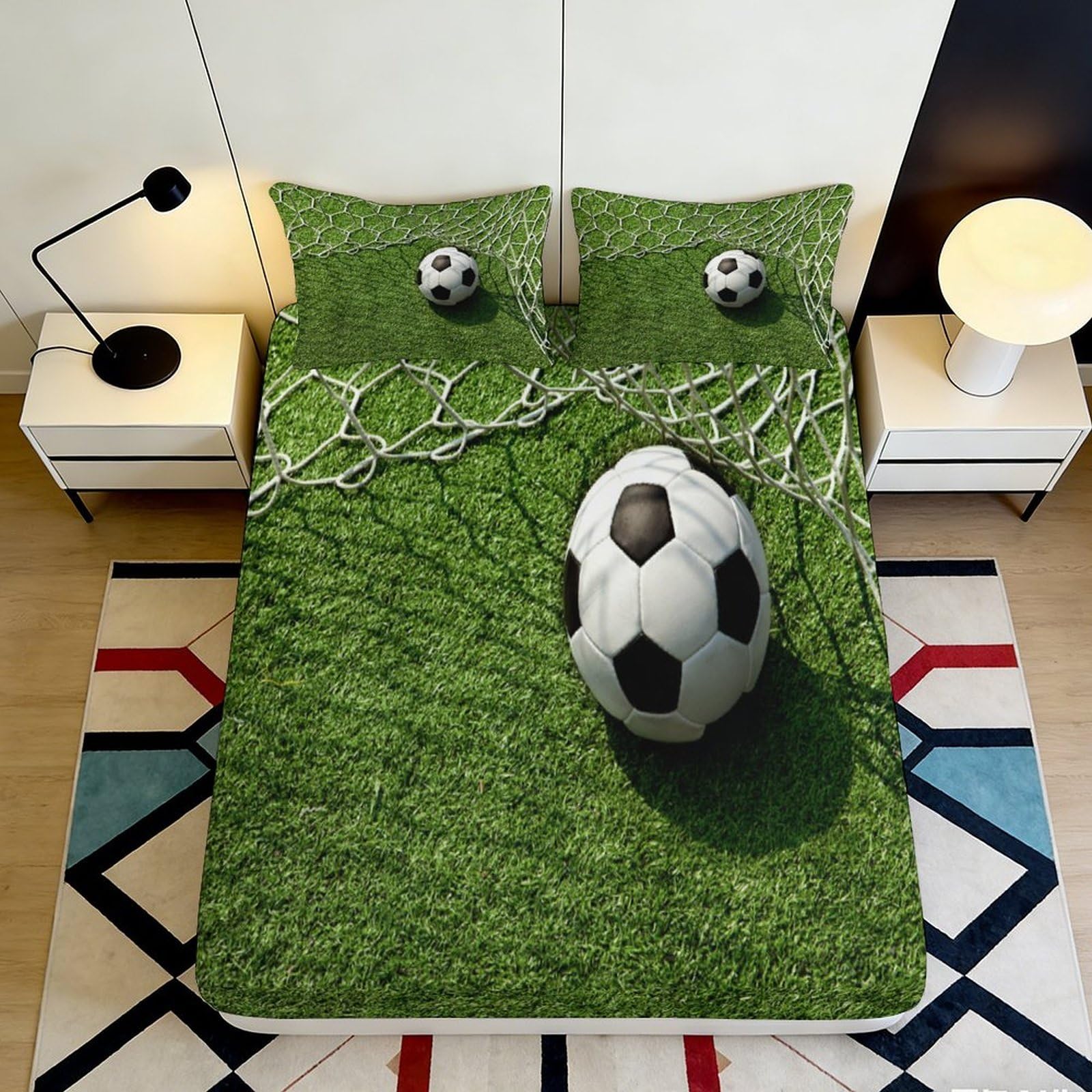 Jqzkxnhpbr Style-1 3D Printed Football Pitch Fitted Sheet Microfiber Soft Breathable Soccer Ball Bed Cover For Bedroom Guest Room Decor 90X200x25cm