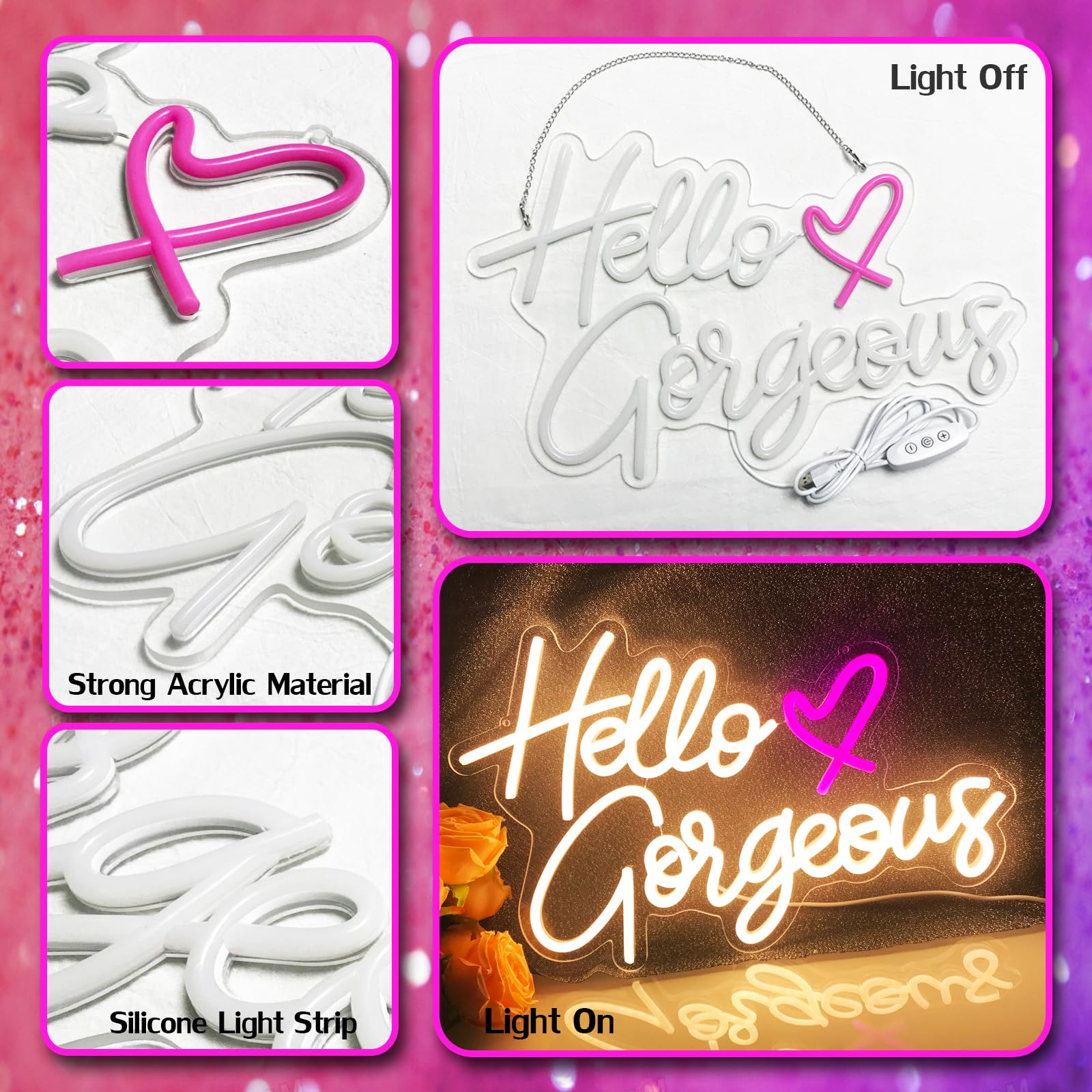 Hello Wunderschöne Neon LED Neon für Wände Warme Weiße Neon Lichter Für Junggesellenabschiede Geburtstag Verlobungspartys Hochzeitsdekoration Mit 16.5 "X 11"Zoll