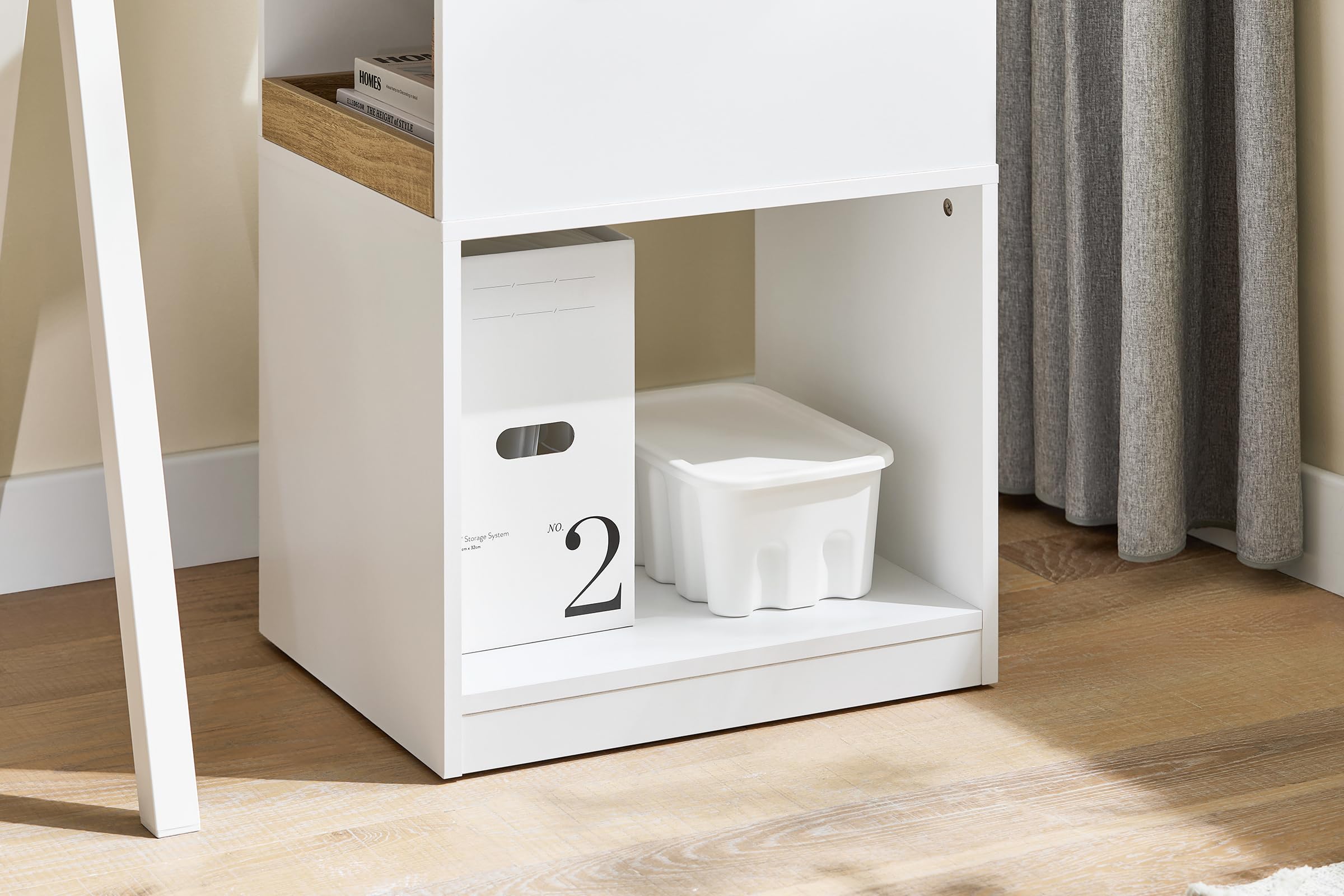 SoBuy Meuble Imprimante avec 3 Compartiments, roulettes Cachées 40x50x65cm | Support Imprimante avec Tiroir Amovible, Meuble de Rangement avec Espace de Stockage pour Bureau, Blanc-Nature, ASK08-WN