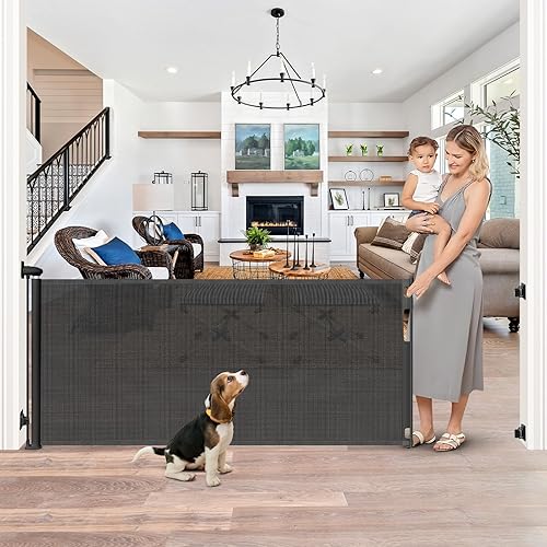Miniatura 9 de Puertas retráctiles para bebés extra anchas de 96 pulgadas, puerta retráctil sin taladro, puerta grande para perros, puerta retráctil para mascotas
