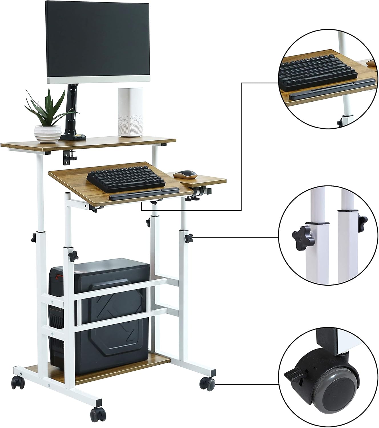 UNICOO Portable Standing Desk on Wheels, Height Adjustable Mobile Workstation, Versatile for Home Office, Rolling Sit to Stand Design, Ergonomic - (U101-AO)