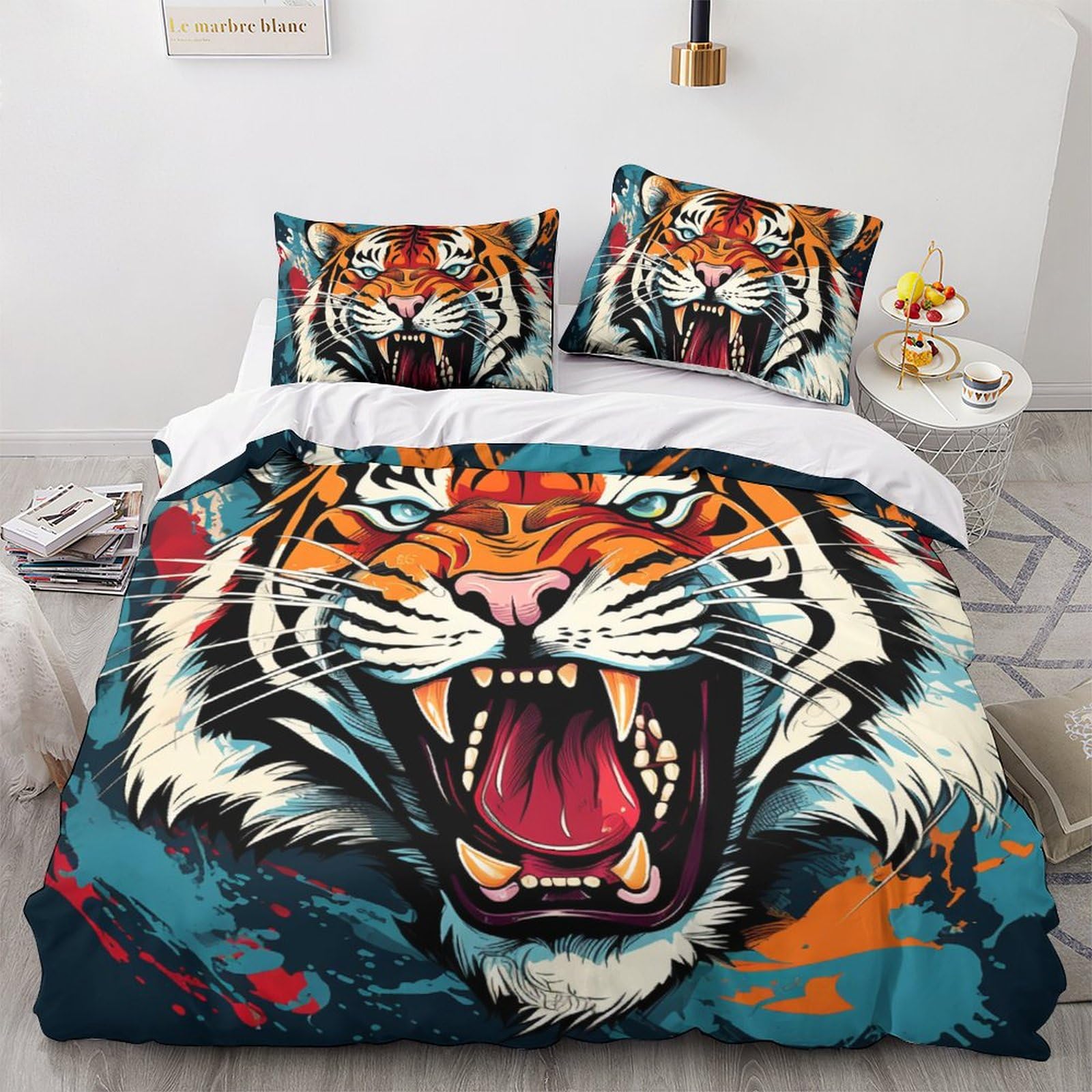 Housse de couette tigre 3D 220x240 cm avec zip pour changer de literie facilement et sans effort