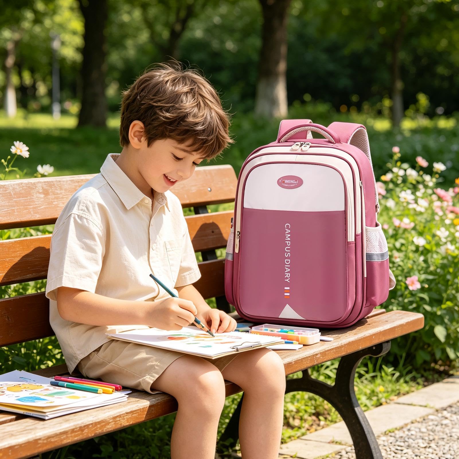 Zaino scolastico per bambini, leggero, impermeabile, di grande capacità | Borsa scolastica per bambini prescolare, zoo, parco, giardino, campeggio, picnic, passeggiate, ristorante, snack, giocattoli