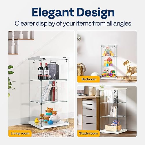 Miniatura 5 de VIVOHOME 3 capas de 16 pulgadas de ancho x 16 pulgadas de profundidad x 34 pulgadas de alto, vitrina de vitrina con cerradura, vidrio templado de