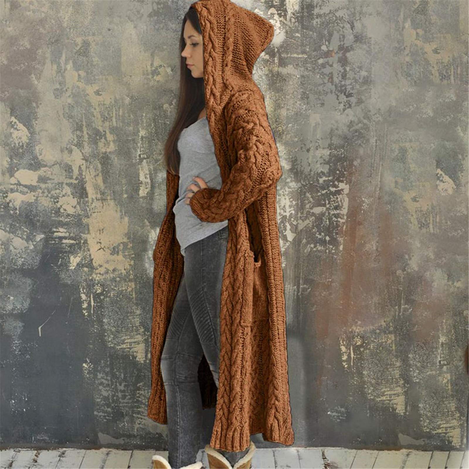 Suéter tipo cárdigan con botones para mujer, de punto grueso, suéter de gran tamaño, suave, manga larga, parte delantera abierta, abrigo holgado con 2 bolsillos, ropa de punto suelto, punto acanalado,