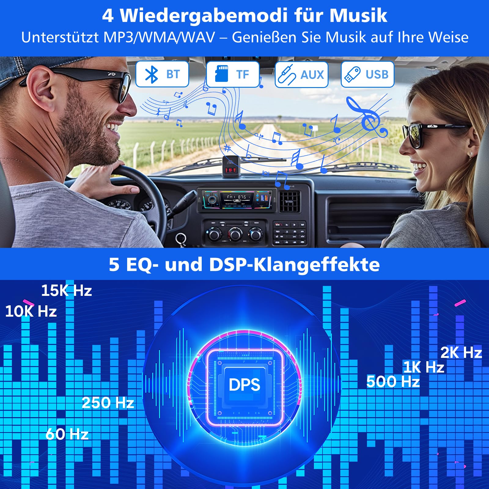 RDS Autoradio Bluetooth, CENXINY Autoradio mit Type-C-Ladeanschluss, Mehreren Beleuchtungsmodi,FM/AM Fernbedienung/2USB/AUX/SD/MP3-Player/DSP/EQ