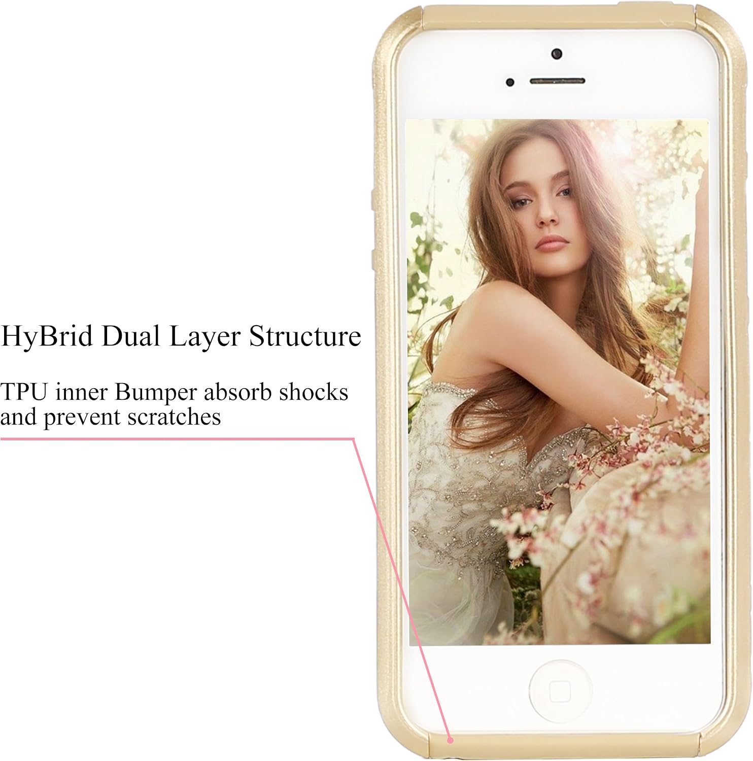 Ailun Phone Case Compatible with iPhone 5s iPhone Se iPhone 5 Soft TPU Bumper Hard Shell Solid PC Back Shock Absorption Anti Scratch Hybrid Dual Layer Slim Cover Gold