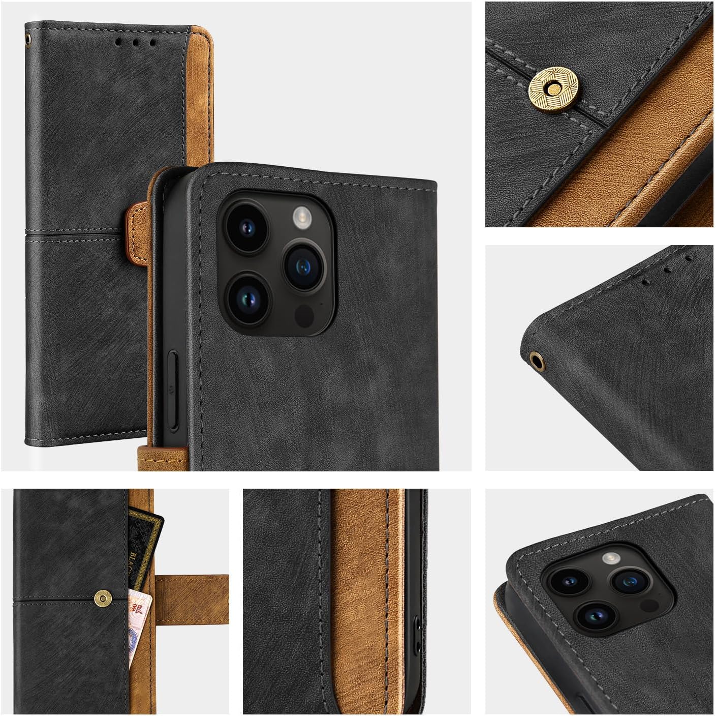 Leather Business Cell Phone Holster for Motorola Edge 50 Pro 5G,Anti-Slip Scratch Resistant Flip Cover with Card Holder,Stand Feature Wallet Case 6.7 Inches - Black