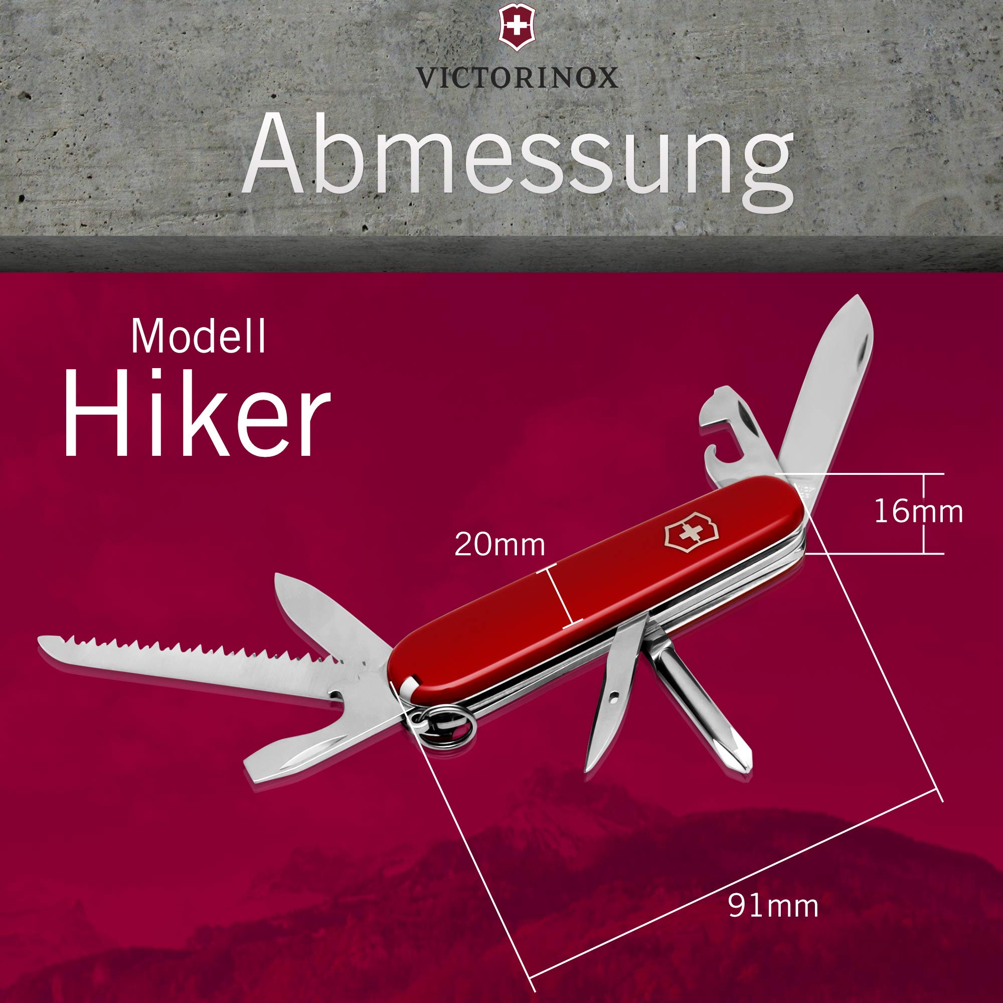 Victorinox Hiker Schweizer Taschenmesser personalisiert mit Namen/Multitool für Camping und Outdoor Swiss Knife / 13 Funktionen, Säge, Dosenöffner, Schraubendreher/Geschenke für Männer
