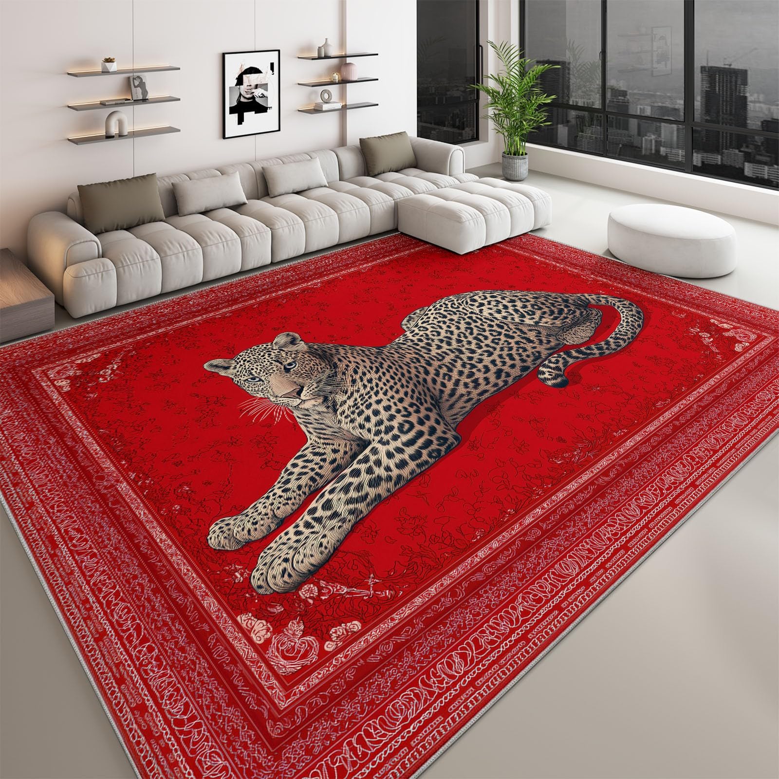 Nadruk zwierzęcy 120 x 170 cm Dywan do salonu Można prać w pralce, Anime Vintage Lampart Kolorowe klocki Antypoślizgowe dywaniki do sypialni - Wewnętrzny dywan z krótkim włosiem do salonu Pokój