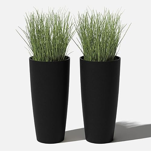 Miniatura 8 de Veradek Mason Series Vega Planter - Maceta redonda alta para interiores o exteriores, porchepatio  Hecha de compuesto de plástico y piedra con