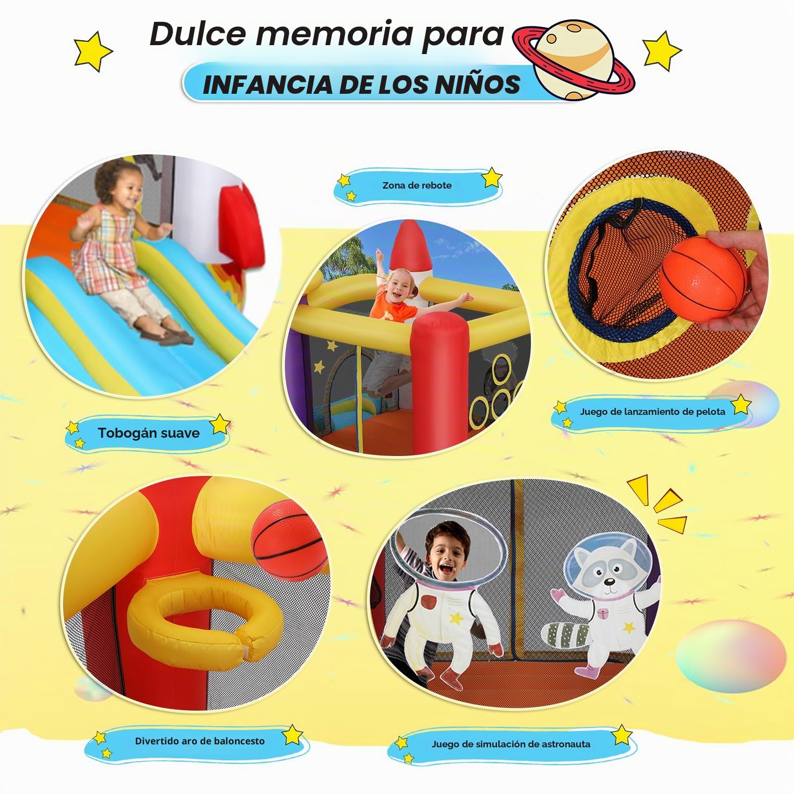 Castillo Hinchable para niños pequeños (2-8 años), Castillo Hinchable con soplador, área de Juego de astronautas y Zona de Tiro, Castillo Hinchable de Cohetes para Fiestas en Interiores y Exteriores