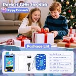 Kids Phone Toys, Anniversary Christmas Gifts for Girls and Boys 3-10, Educational Cell Phone with 2.8"Touch Screen, Dual Camera, Games, Music, 32GB SD Card and Blue Bag