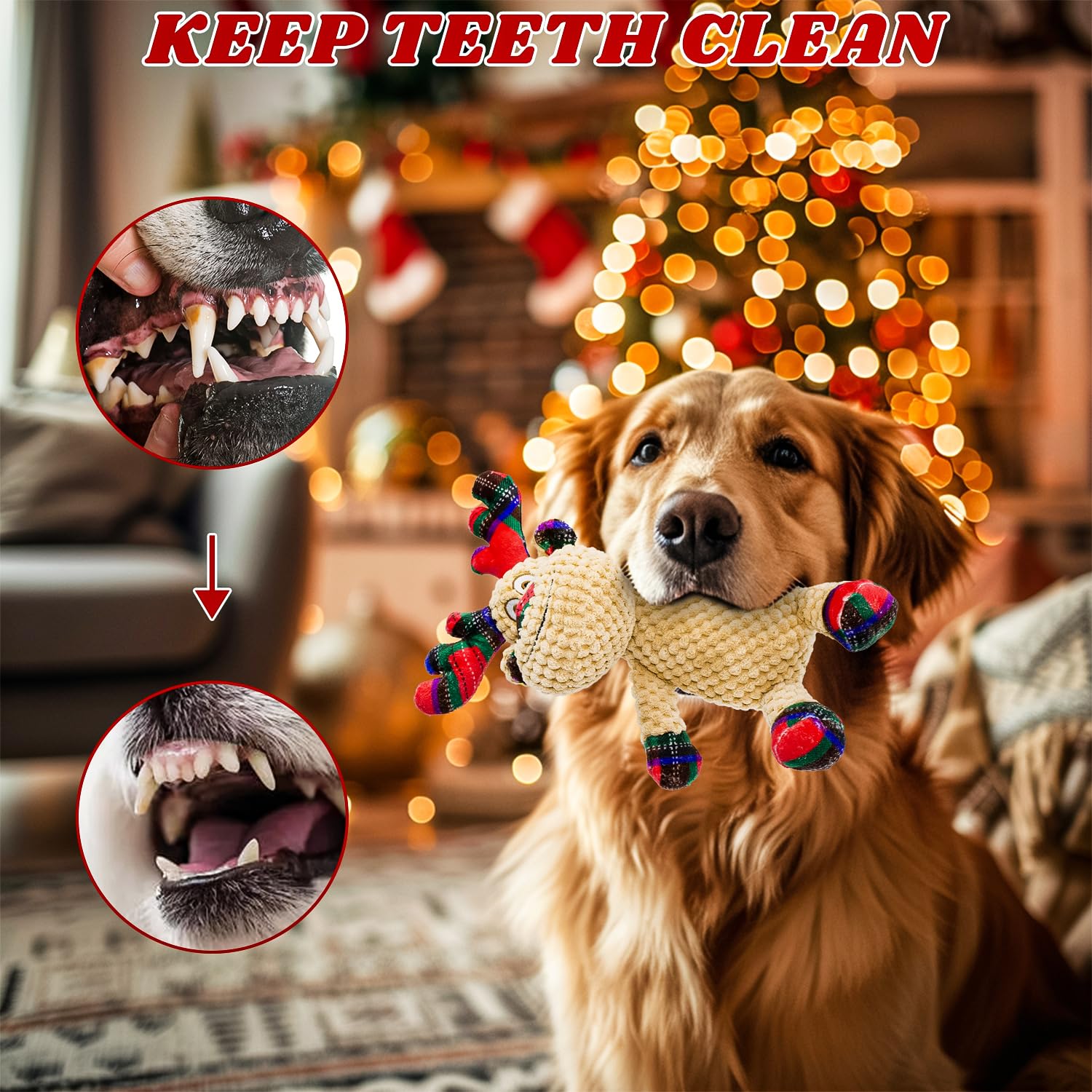 Juguetes chirriantes de Navidad para perros, juguetes interactivos de peluche para perros pequeños y medianos, adecuados para entrenar y reducir el aburrimiento y la ansiedad (reno)