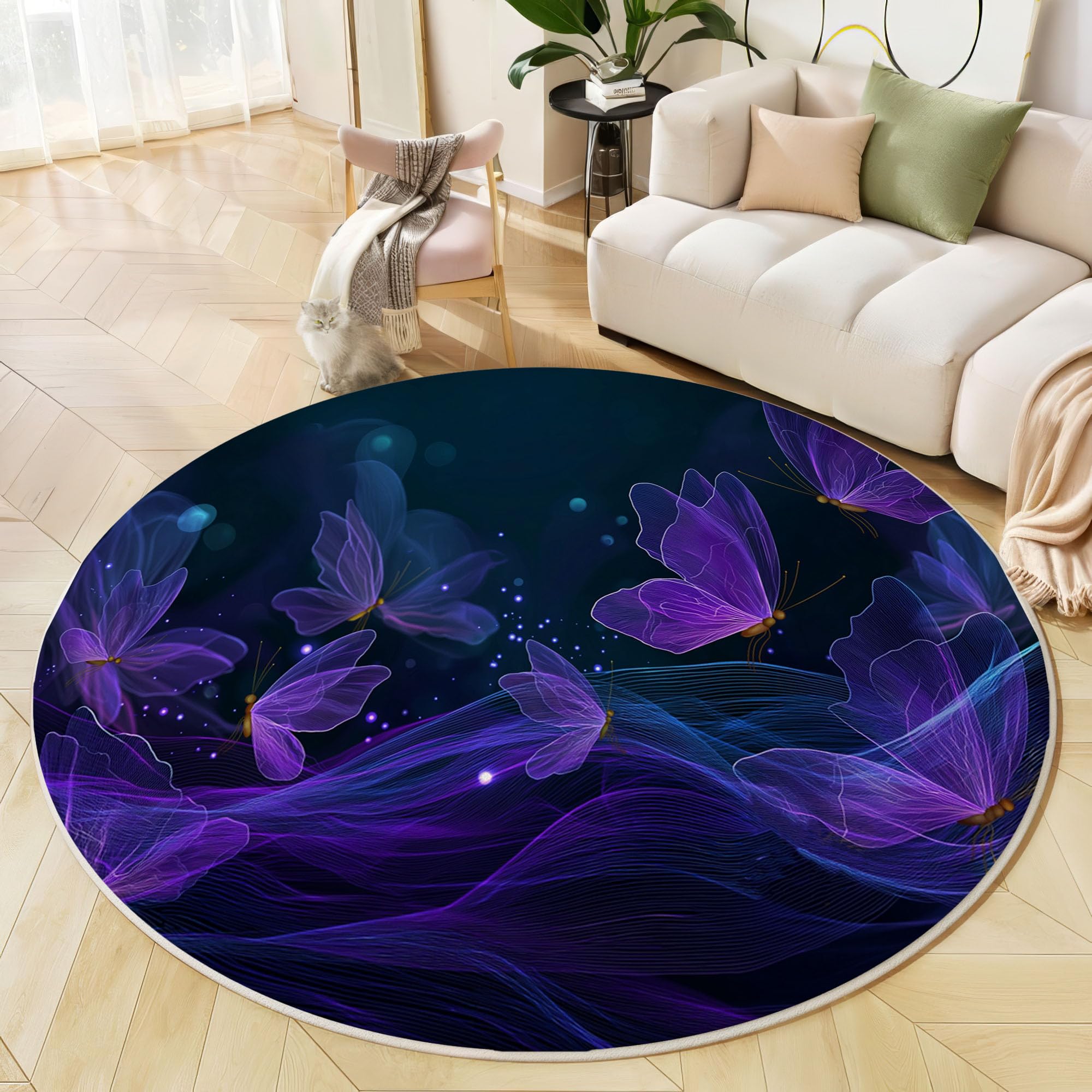 Tapis violet rond 80 cm à poils courts lavable et antidérapant