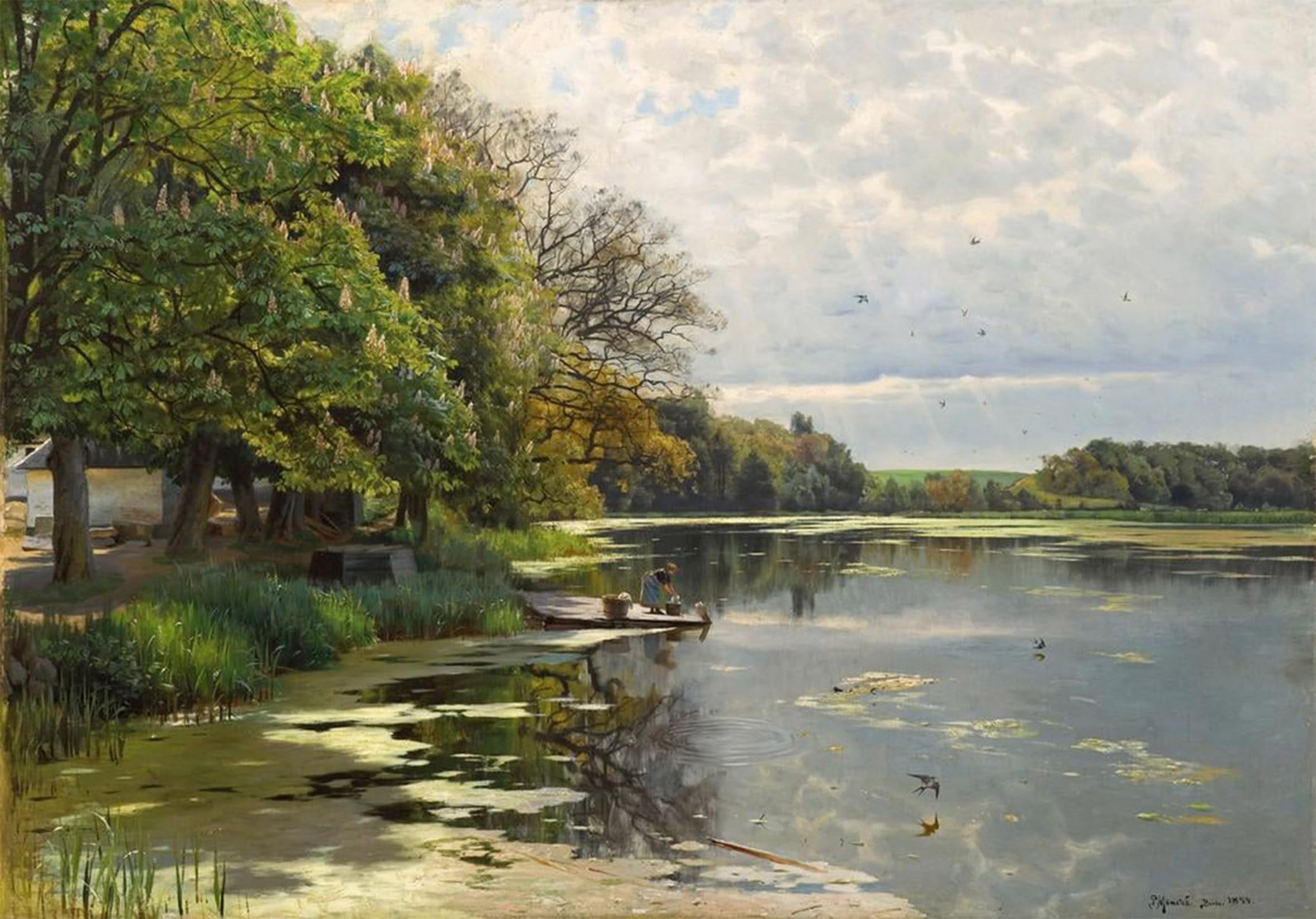 SERENDIPITP Vintage Picture Print on Canvas Wall Art Poster P.mönsted Sunny Spring Day At the Water by Peder Monsted Artwork Print Poster for Wall Decor 60x90cm