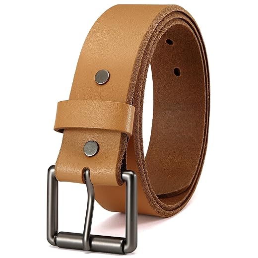 CHAOREN Mens Full Grain Leather Belt - Light Brown Belt 1 1/2" Width - Timeless Elegance for Jeans and Casual