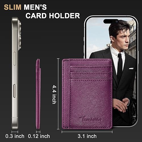 Miniatura 163 de Travelambo billetera mediana y minimalista de cuero para bolsillo frontal, con bloqueo de interferencia de radiofrecuencia, Verde, Minimalista