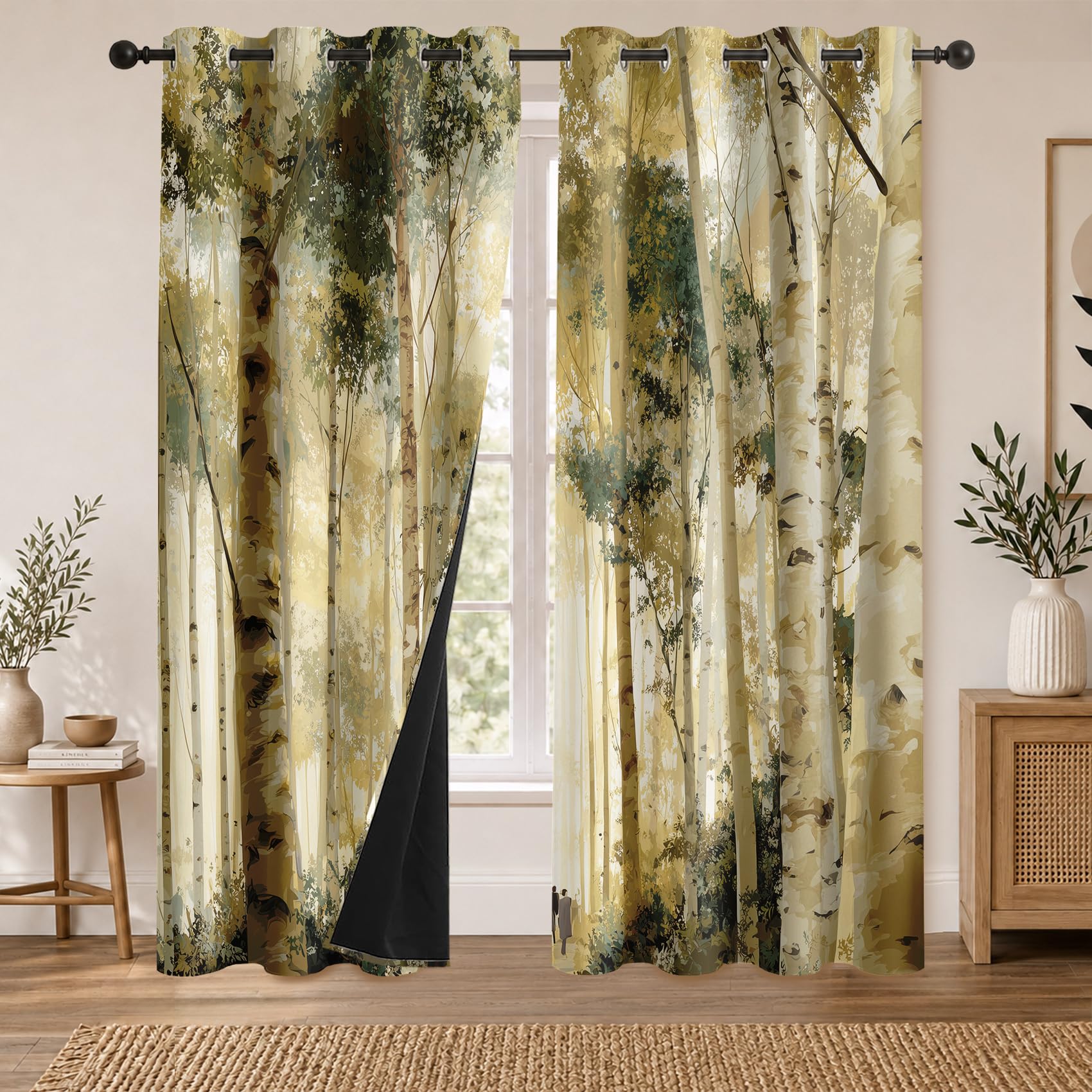 Rideau Occultant Forêts Rideaux Thermiques Forêt de Bouleau pour Salon Chambre, Lot de 2 Rideaux et Draperies Intérieurs à Oeillets, 140x220 cm (LxH)