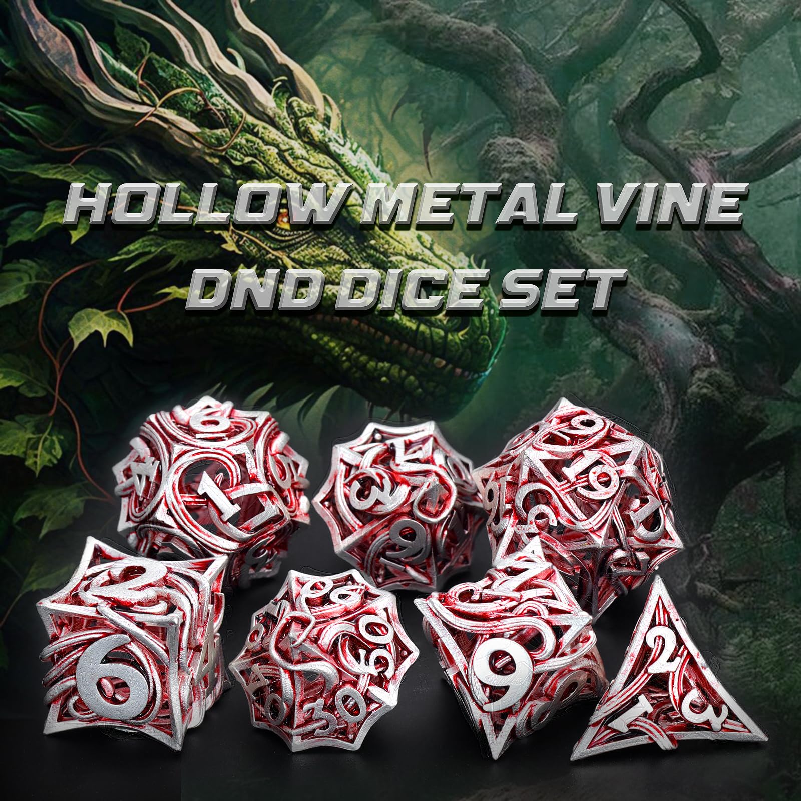FONVGOGO Dés Métal Creux Vigne - Set De 7 Dés D&D Pour Jeux De Rôle