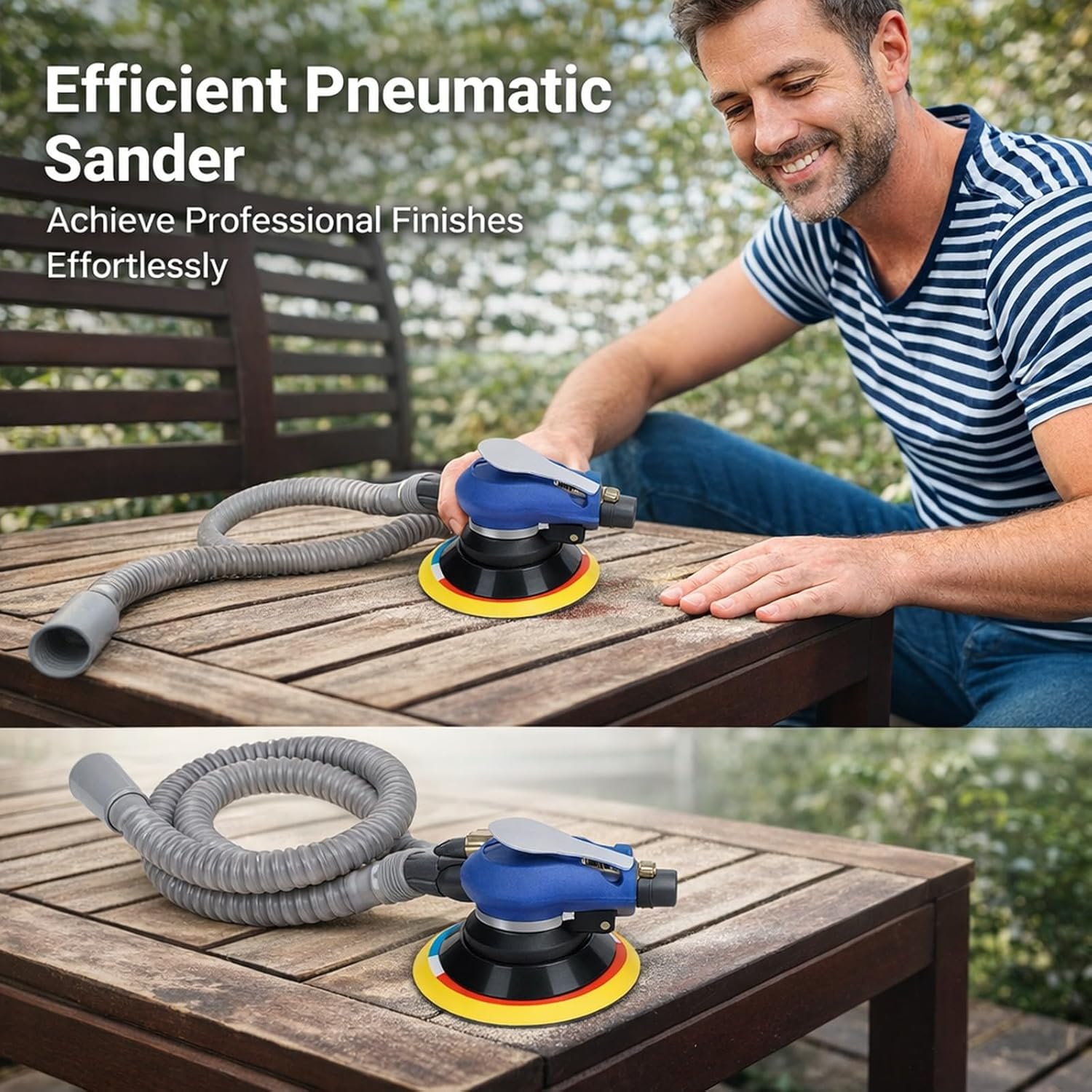 Pneumatic Grinder Vacuum Type Air Sander, Zinc Alloy Body, 10000 RPM Speed, 15x15cm Disc - High Precision, Low Vibration Design, Ideal for Home Improvement and Polishing