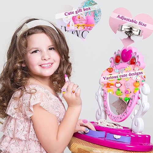 Miniatura 5 de Juego de anillos de joyería para niña, 30 piezas ajustables, sin duplicación, anillos para niños en caja, anillos de simulación para niñas de 4 a 12