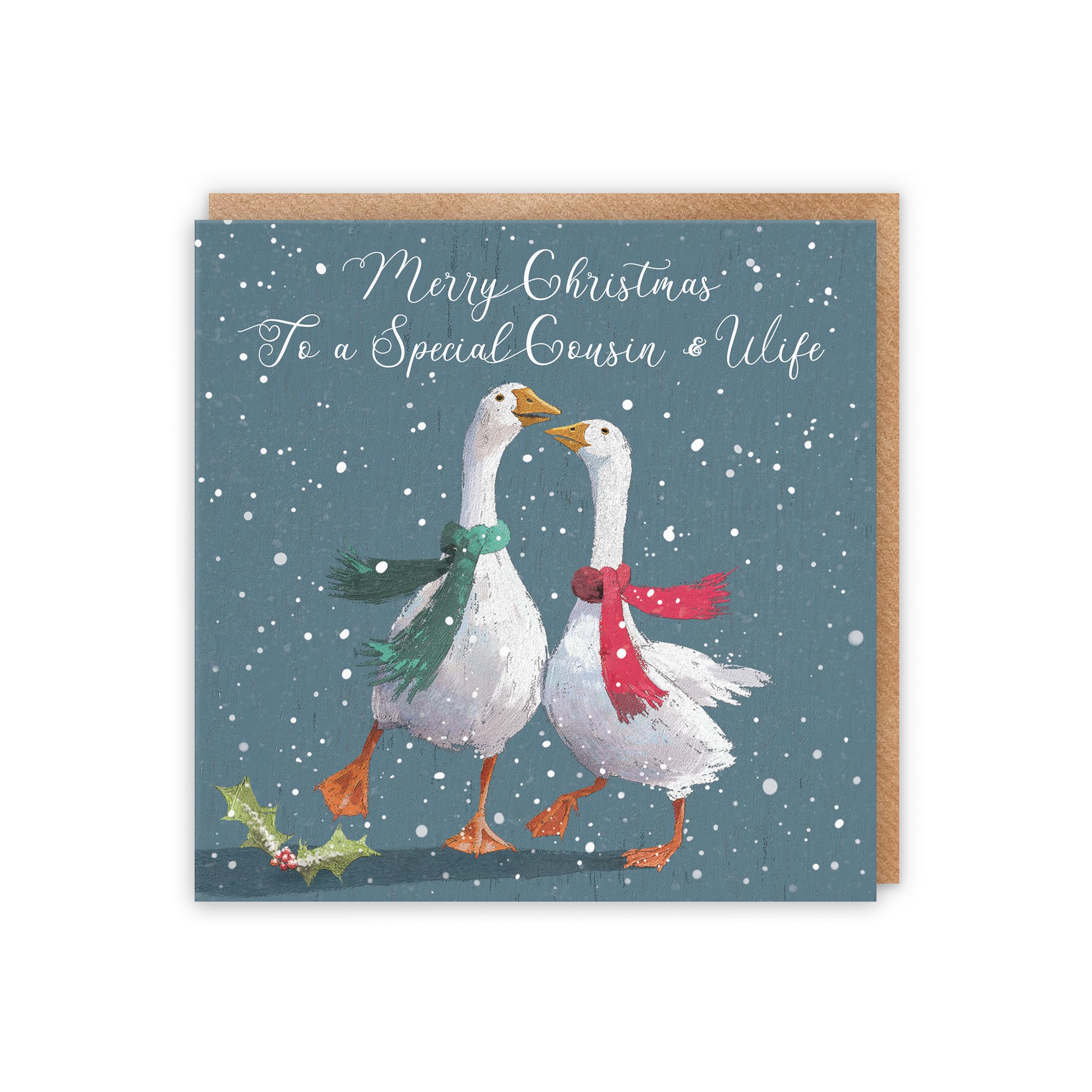 Hunts England Cousin And Wife Stunning Artistic Christmas Card, Merry Christmas To A Special Cousin & Wife, Festive Geese - Image 3