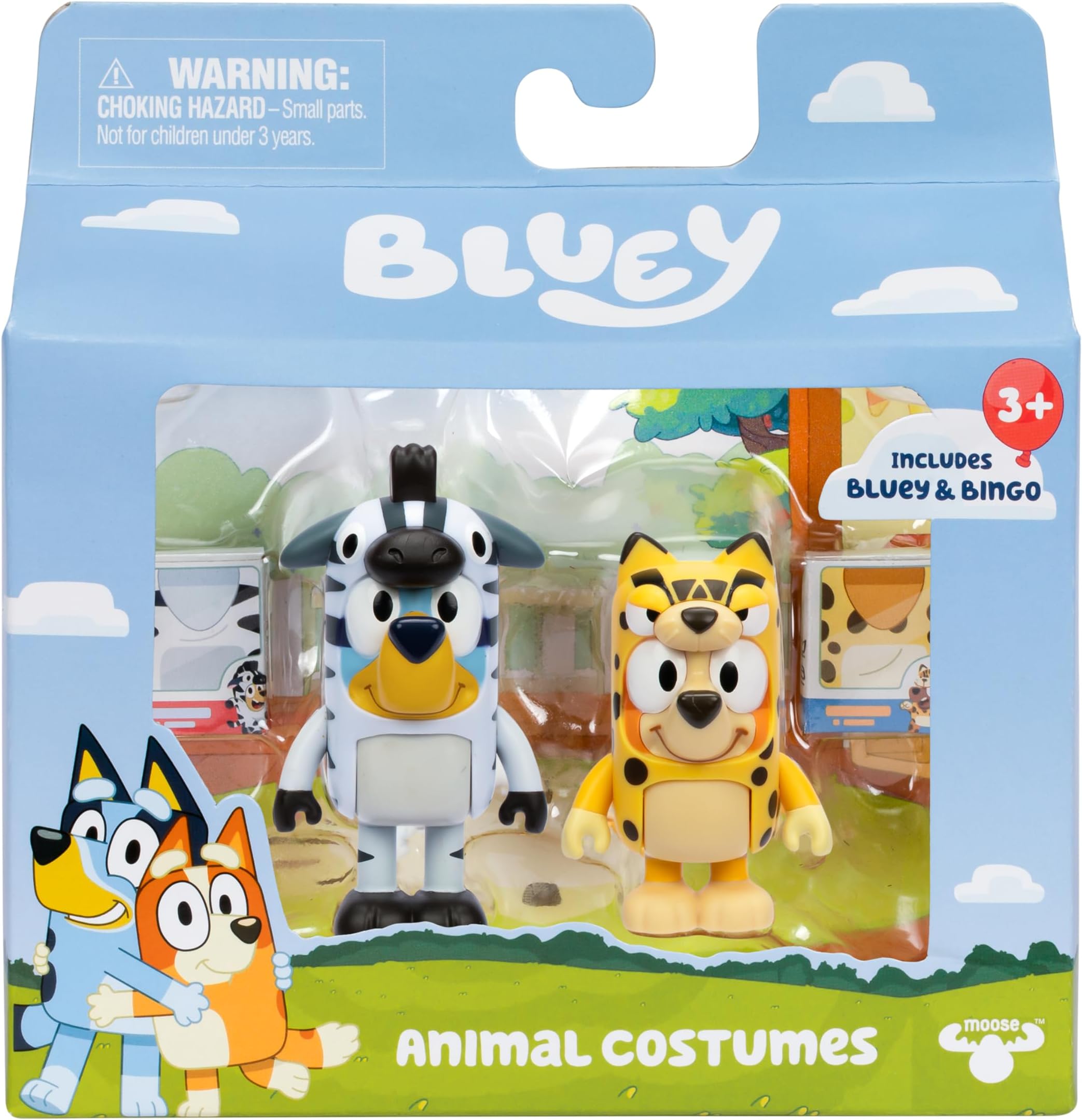 Bluey Animal Costume Toy Figurines Pack of 2, Robust Articulated Character Toys with Zebra and Cheetah Onesies, Small Action Figures for Kids Ages 3+