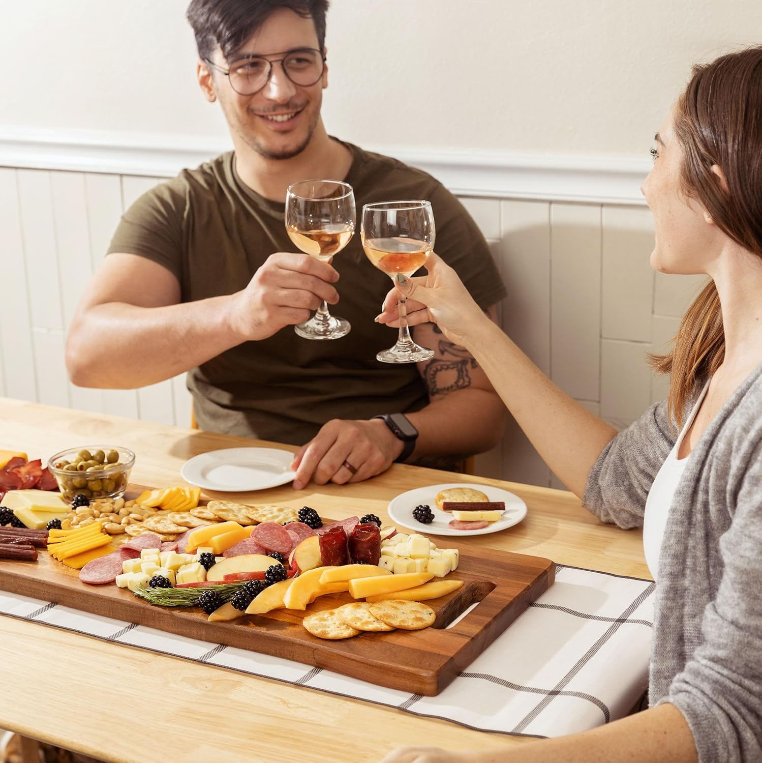 Large Acacia Serving Board with Handles, 36 x 12 Inch Rectangular Charcuterie Platter, Natural Wood Server for Meat, Cheese Board, and Party Appetizers, Extra Long 3ft, Light - Image 5