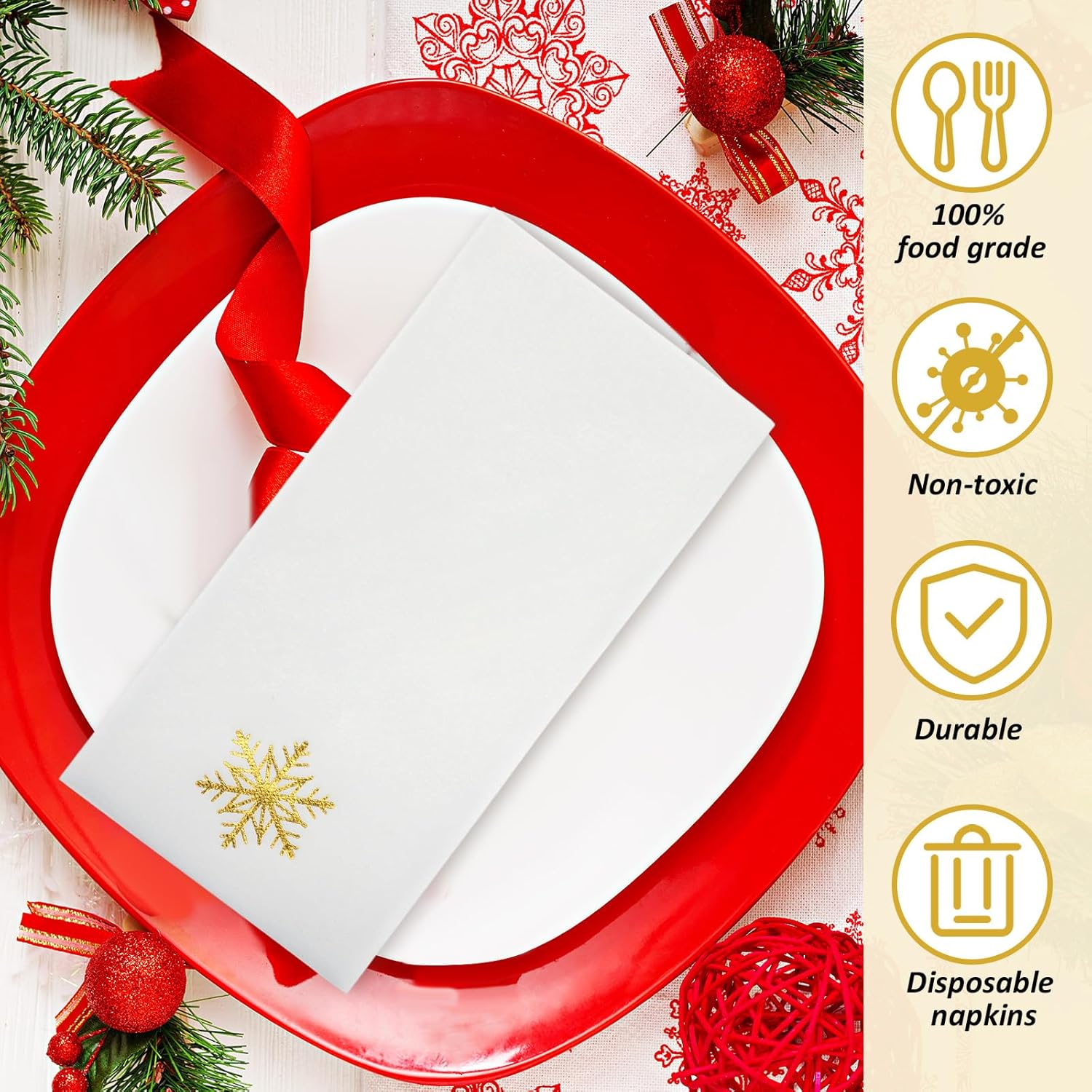 Janlaugh 100 Pcs Winter Snowflake Disposable Linen Guest Napkins Foil Stamped Holiday Paper Napkins Christmas Paper Hand Towels for Lunch Dinner Kitchen Bathroom Xmas Holiday Party