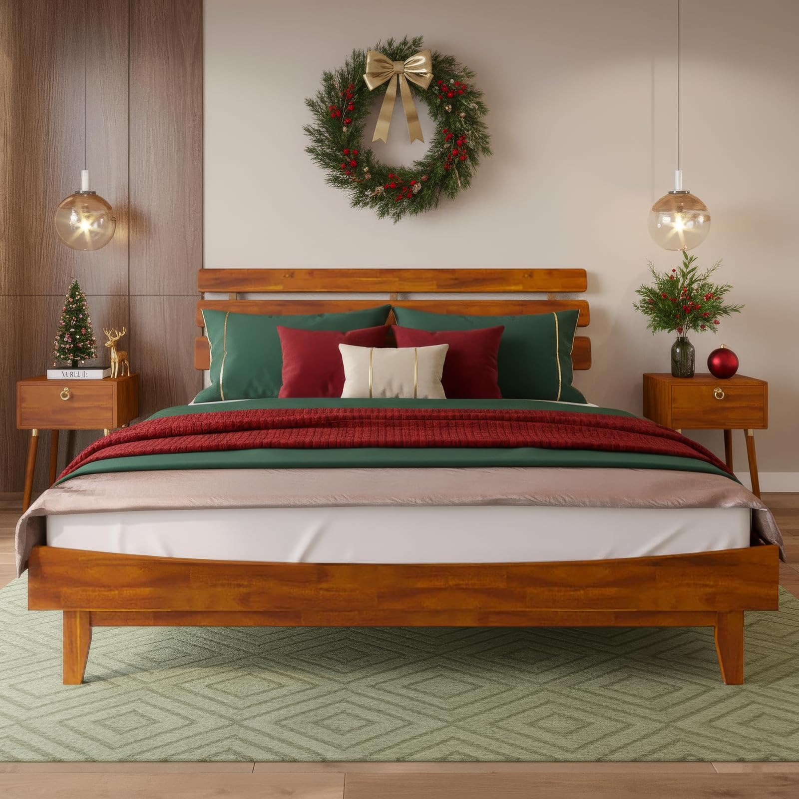 Caden 15 Inch Deluxe Bed Frame with Adjustable Headboard - Mid Century, Retro Style with Acacia Wood - No Box Spring Needed - 12 Strong Wood Slat Support - Easy Assembly - Caramel, King