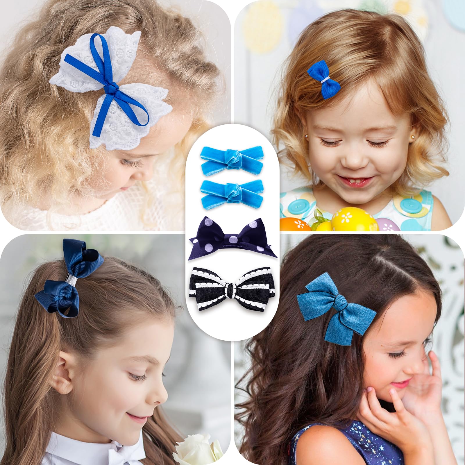 LMYMHMLM 18pcs Blue Hair Bows for Girls,Toddlers,Teens,Women.Fully Lined Alligator Hair Clips,Cute Hair Ties,Non-slip Snap Hairpins,Handmade Hair Accessories Gift Set
