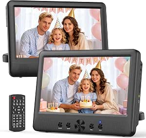 FANGOR 10.5'' Dual Car DVD Player, Portable Headrest Video Player with 5 Hours Rechargeable Battery, 2 Mounting Brackets, AV Out/in, Support USB/SD/Sync TV, All Regions (1 Player+1 Secondary Screen)