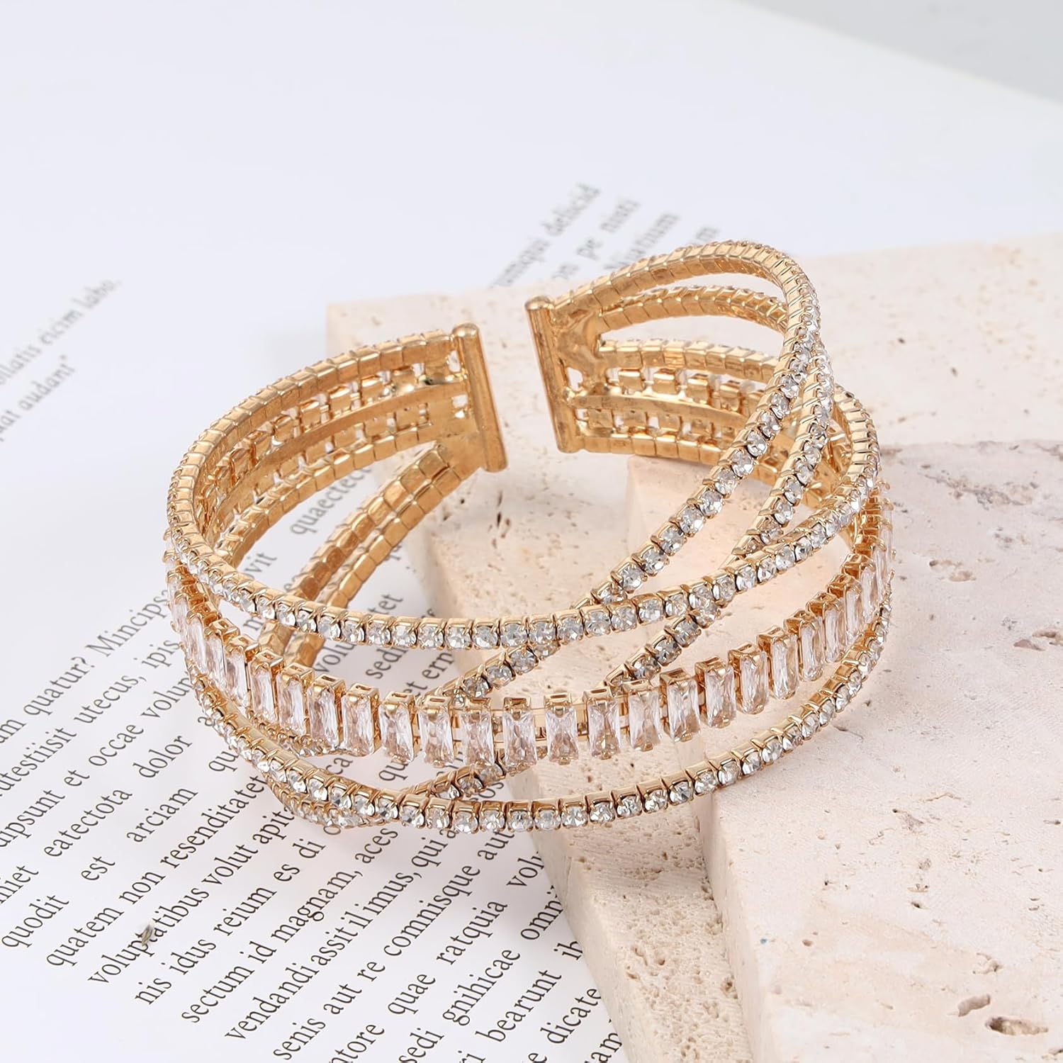 MILAKOO Dainty Multilayer Bracelet Stackable Bangle Stetch Cuff for Prom Dating Glitter Bracelets with Rhinestone - Image 2