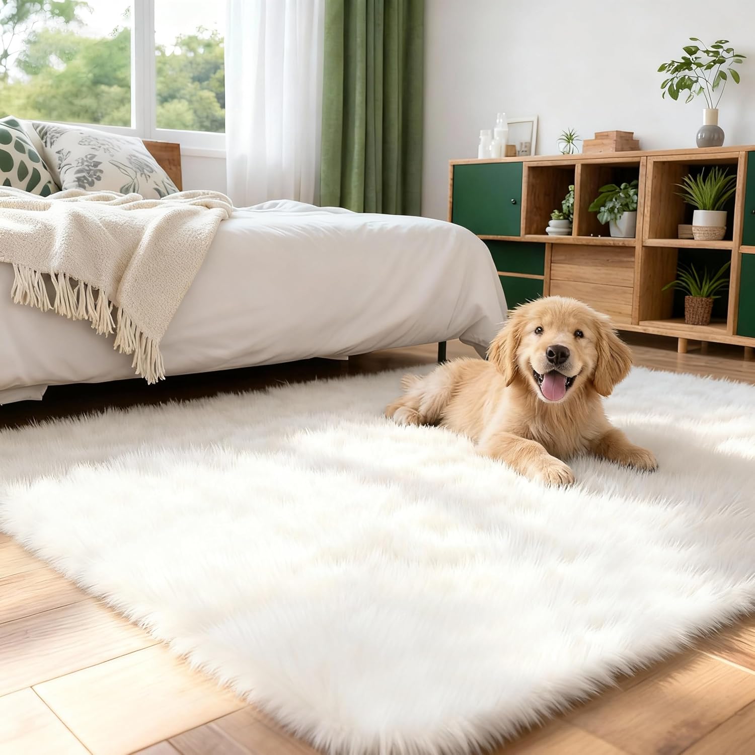 3x5 Solid Fluffy White Area Rug – Washable, Durable, Living Room Rug, Non-Slip High Pile Shag Rugs for Bedroom, Living Room, Bedside, Dorms, Nursery Rooms, Kids Room, Soft Indoor Floor Carpet