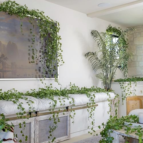 Miniatura 2 de CQURE Paquete de 96 guirnaldas de hiedra artificial de 672 pies, vides falsas resistentes a los rayos UV, plantas falsas para colgar enredaderas