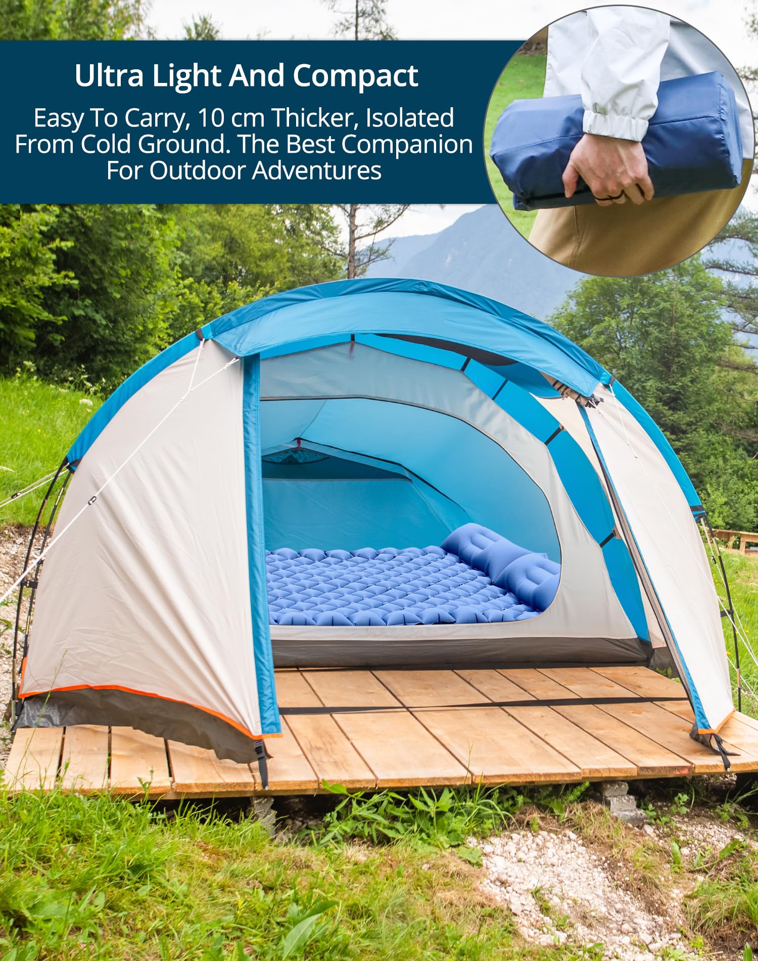 QWORK® Cojín de Dormir Doble para Acampar, colchoneta Camping, Esterilla Camping, para mochileros, Senderismo, Campamento para automóviles, 200 * 120 * 9cm